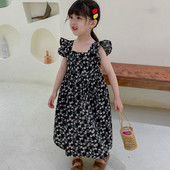 Καλοκαιρινό φόρεμα για κορίτσια με ιπτάμενο μανίκι Long Beach Φόρεμα Γλυκό Πριγκίπισσα Φόρεμα τετράγωνο γιακά Παιδικά παιδικά ρούχα για κορίτσι