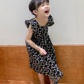 Καλοκαιρινό φόρεμα για κορίτσια με ιπτάμενο μανίκι Long Beach Φόρεμα Γλυκό Πριγκίπισσα Φόρεμα τετράγωνο γιακά Παιδικά παιδικά ρούχα για κορίτσι
