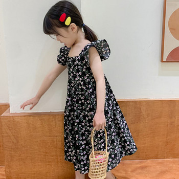 Καλοκαιρινό φόρεμα για κορίτσια με ιπτάμενο μανίκι Long Beach Φόρεμα Γλυκό Πριγκίπισσα Φόρεμα τετράγωνο γιακά Παιδικά παιδικά ρούχα για κορίτσι