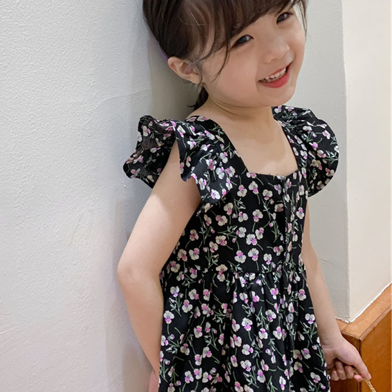 Καλοκαιρινό φόρεμα για κορίτσια με ιπτάμενο μανίκι Long Beach Φόρεμα Γλυκό Πριγκίπισσα Φόρεμα τετράγωνο γιακά Παιδικά παιδικά ρούχα για κορίτσι