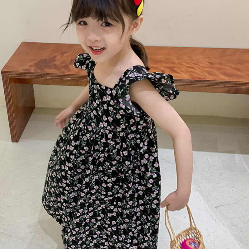 Καλοκαιρινό φόρεμα για κορίτσια με ιπτάμενο μανίκι Long Beach Φόρεμα Γλυκό Πριγκίπισσα Φόρεμα τετράγωνο γιακά Παιδικά παιδικά ρούχα για κορίτσι