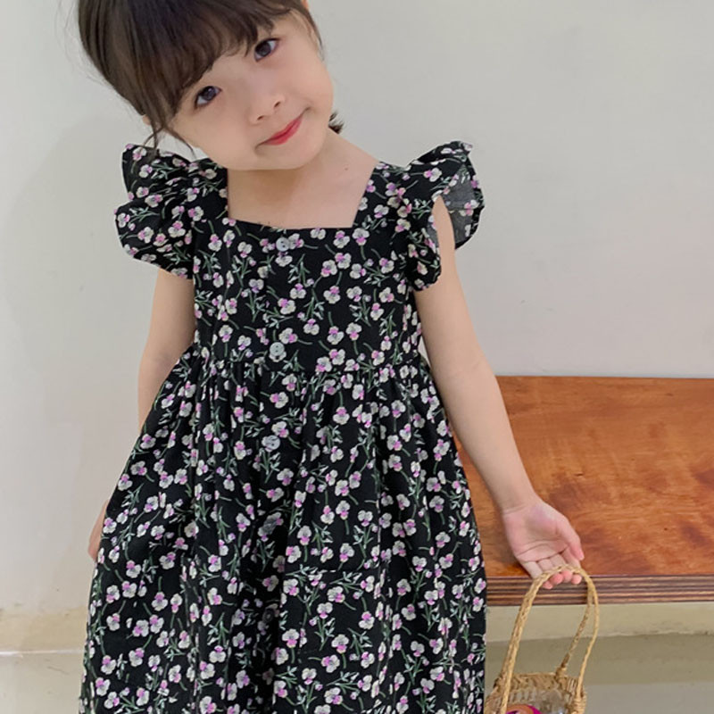 Καλοκαιρινό φόρεμα για κορίτσια με ιπτάμενο μανίκι Long Beach Φόρεμα Γλυκό Πριγκίπισσα Φόρεμα τετράγωνο γιακά Παιδικά παιδικά ρούχα για κορίτσι