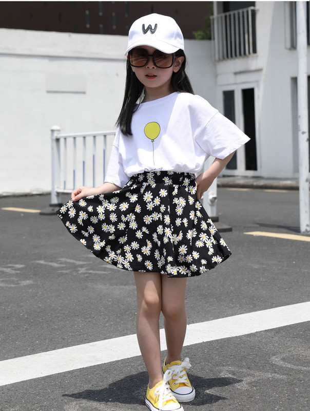 Tüdrukute 2023. aasta seelik, uus väikeste tüdrukute šifooniga trükitud A-joonega seelik Baby Summer Daisy 2-kihiline poolseelik, armsad stiilis riided