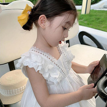 2022 καλοκαιρινά φορέματα κοριτσιών Παιδικά ρούχα Λεπτό γιλέκο μωρό κούφιο δαντέλα λευκό φόρεμα μωρό Παιδική μόδα Princess Vestidos