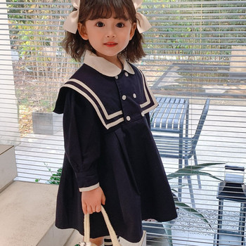Ανοιξιάτικο καλοκαιρινό φόρεμα για κορίτσια βρετανικού στιλ Ναυτικού γιακά Μικρό χαριτωμένο μακρυμάνικο μαθητικό σχολικό φόρεμα Παιδικά παιδικά ρούχα