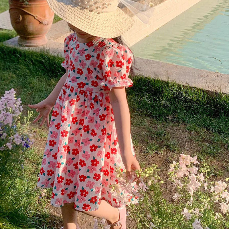 Laste armastus seljataga kleit suvine tüdrukule armas lilleline Vestidos maaelu stiilis rõivad mood laste riietus kleidid tüdrukutele beebile