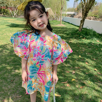 Καλοκαιρινό φόρεμα για κορίτσια με λουλούδια με μπουμπούκια φαρδύ casual φόρεμα Παιδικά παιδικά ρούχα για κορίτσι