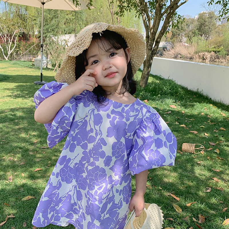 Suvine tüdrukute kleit, lilledega, varrukatega, vaba vabaaja kleit beebidele, lasteriided tüdrukule