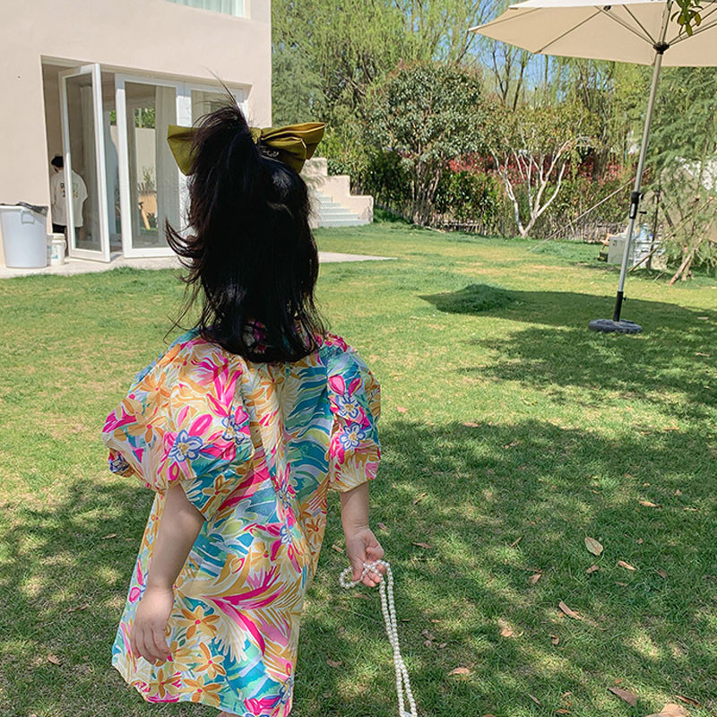 Suvine tüdrukute kleit, lilledega, varrukatega, vaba vabaaja kleit beebidele, lasteriided tüdrukule