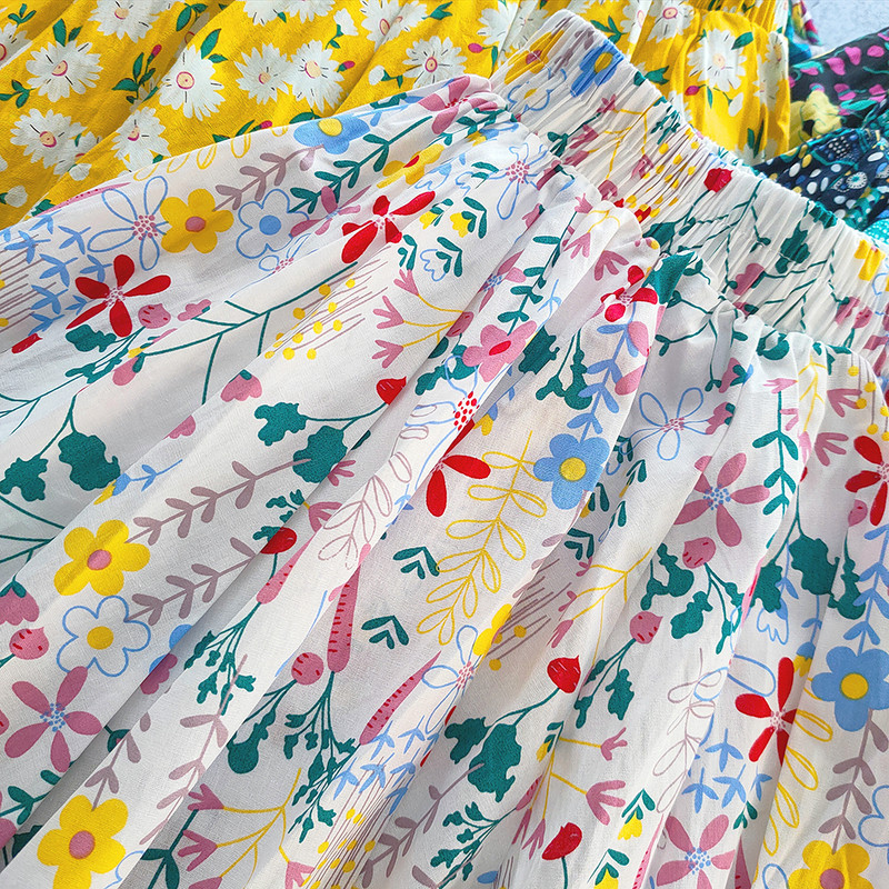 Lastele Tüdrukutele Printsessi plisseeritud seelikud Korea tüdrukutele Puuvillane trükitud suur ääris seelik Lastele Lilleline kohev peoseelik Lasteriided