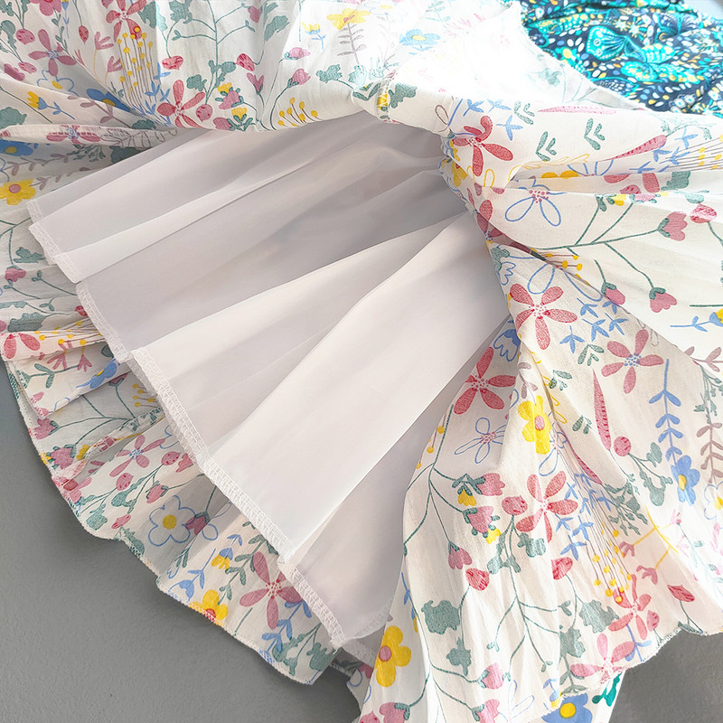 Lastele Tüdrukutele Printsessi plisseeritud seelikud Korea tüdrukutele Puuvillane trükitud suur ääris seelik Lastele Lilleline kohev peoseelik Lasteriided