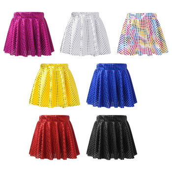 Παιδικά κορίτσια Shiny Sequins Dance Mini φούστα Ελαστική φούστα μέσης σε γραμμή Α για φεστιβάλ μοντέρνου χορού τζαζ Κοστούμι σκηνής