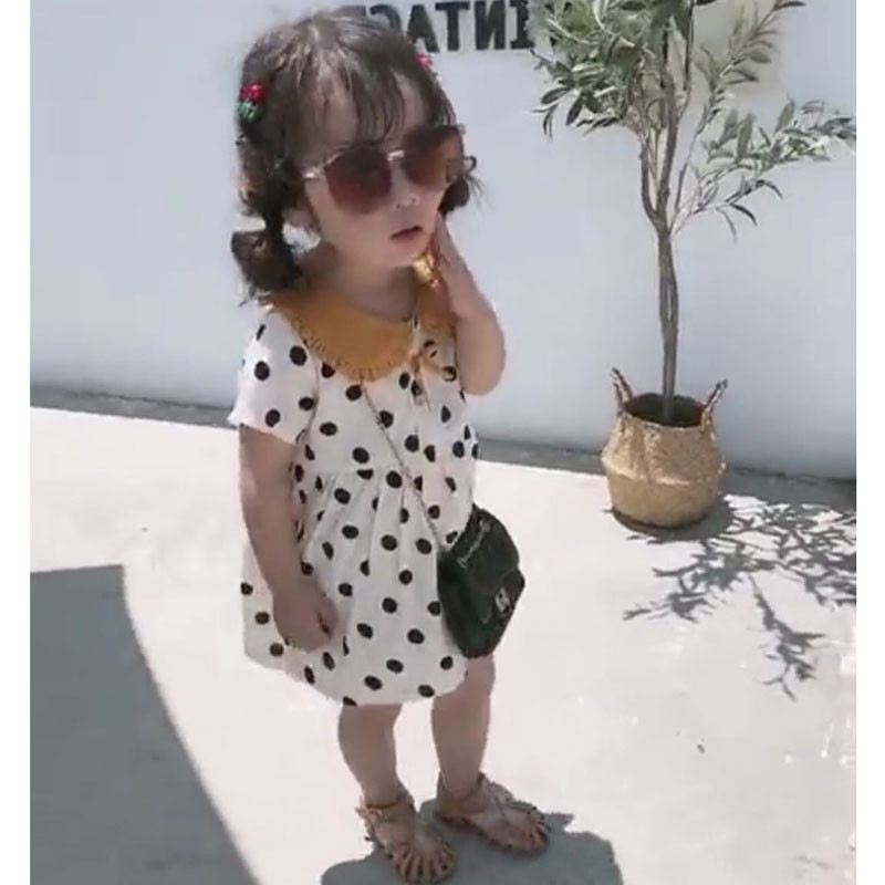 Ljetna haljina za djevojčice, točkice, ovratnik za lutke, kratkih rukava, slatka haljina za princeze, dječja dječja odjeća za djevojčice