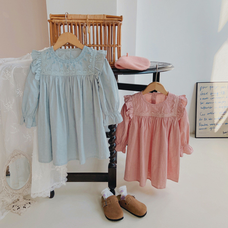 Φόρεμα για κορίτσια Γαλλικό παλάτι Κέντημα με λουλούδια Φόρεμα για κορίτσια 2023 Φθινόπωρο γλυκό ζακάρ βαμβακερό φόρεμα πριγκίπισσας