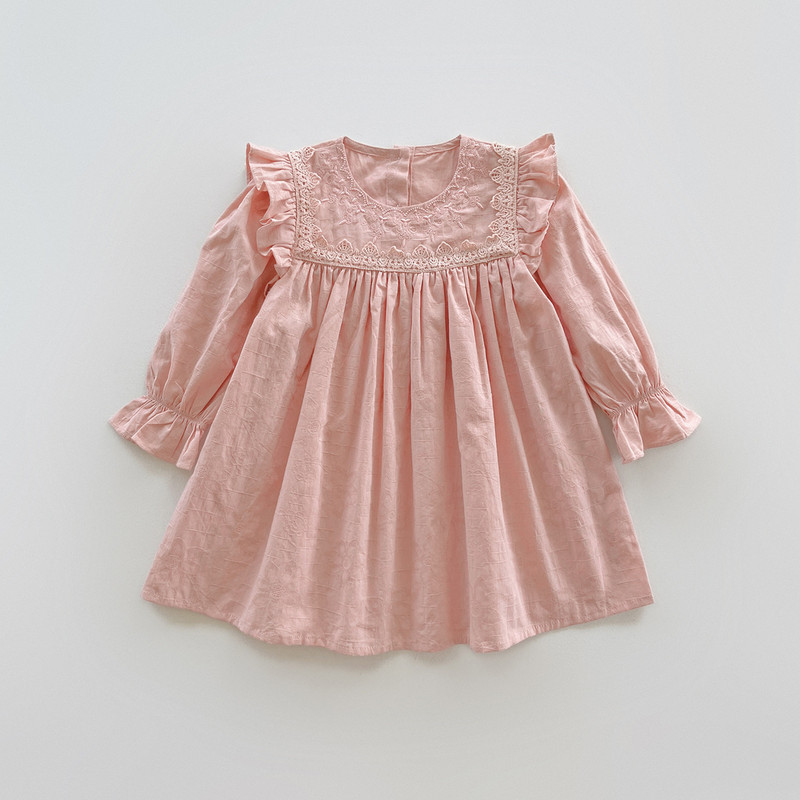 Φόρεμα για κορίτσια Γαλλικό παλάτι Κέντημα με λουλούδια Φόρεμα για κορίτσια 2023 Φθινόπωρο γλυκό ζακάρ βαμβακερό φόρεμα πριγκίπισσας