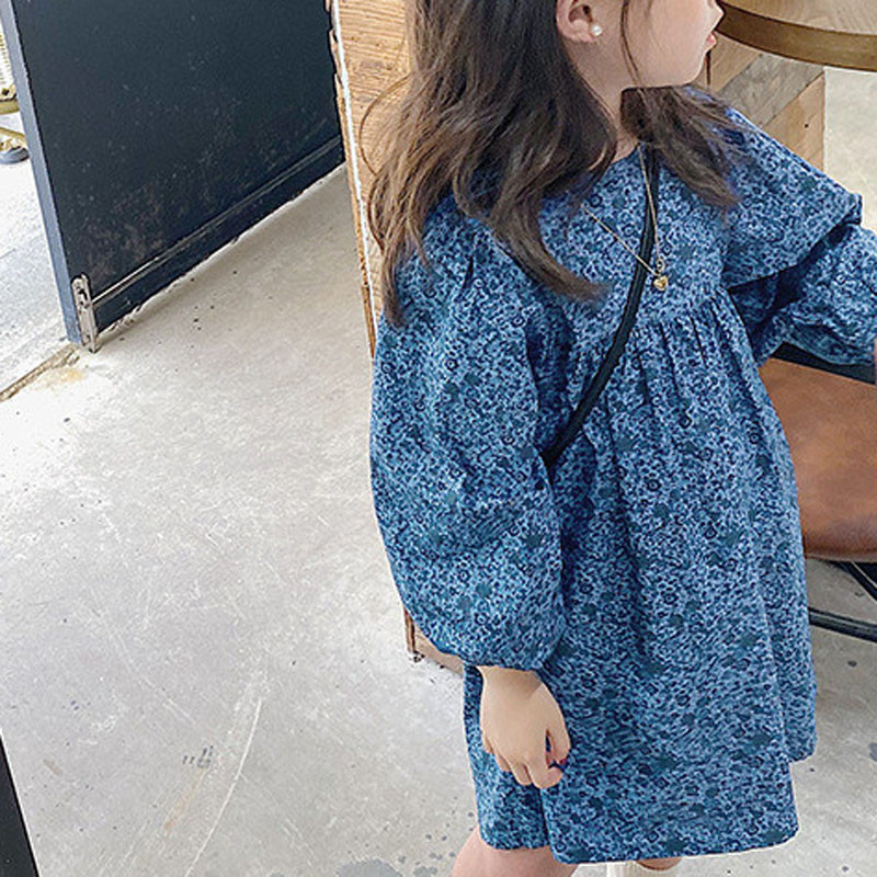 Rochie pentru fete de primăvară, vară, stil coreean, cu mâneci bufante, florale, drăguță, cu gât rotund, pentru bebeluși, copii, haine pentru copii pentru fete