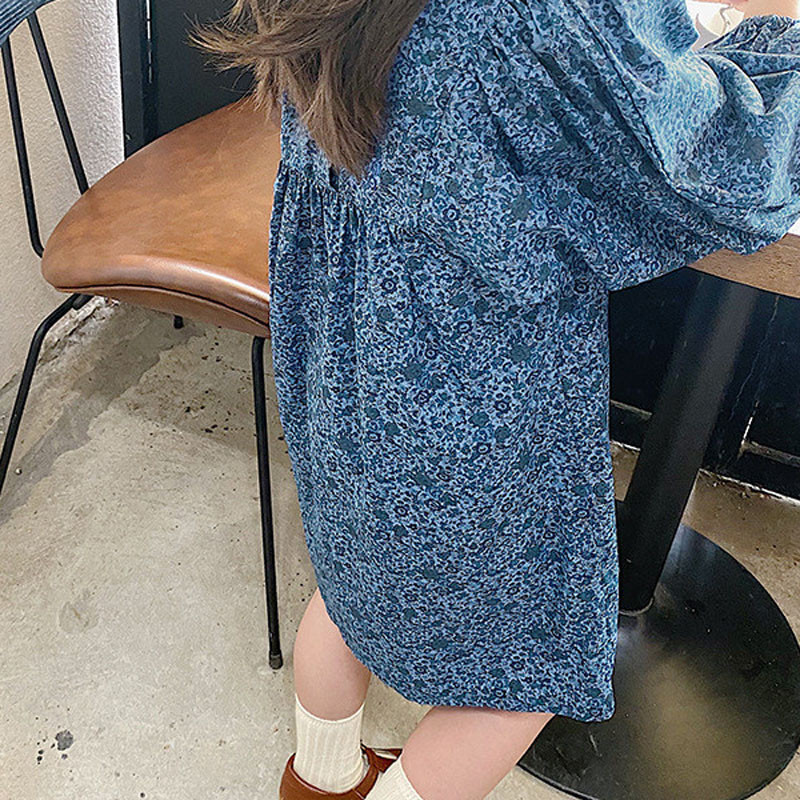 Rochie pentru fete de primăvară, vară, stil coreean, cu mâneci bufante, florale, drăguță, cu gât rotund, pentru bebeluși, copii, haine pentru copii pentru fete