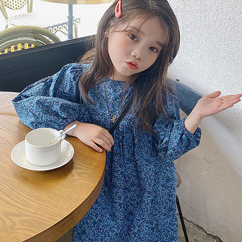 Rochie pentru fete de primăvară, vară, stil coreean, cu mâneci bufante, florale, drăguță, cu gât rotund, pentru bebeluși, copii, haine pentru copii pentru fete