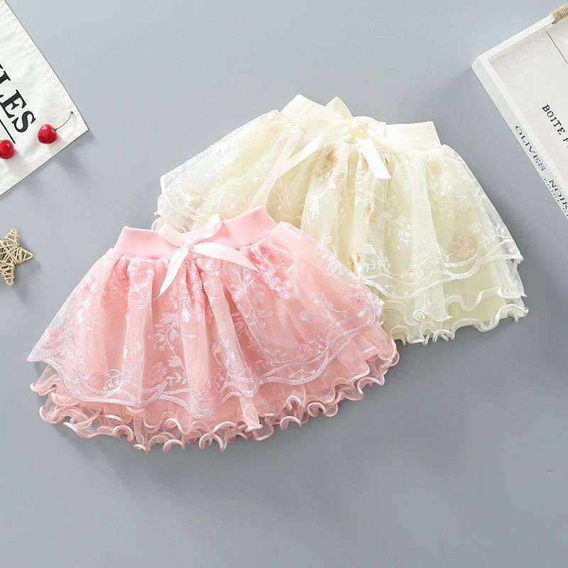 Κοριτσίστικες φούστες 2023 Άνοιξη Φθινόπωρο Νέα Κορεάτικη Έκδοση Princess Mesh Fashion Ball gown Δαντέλα συμπαγές βολάν Παιδικά ρούχα παντός τύπου