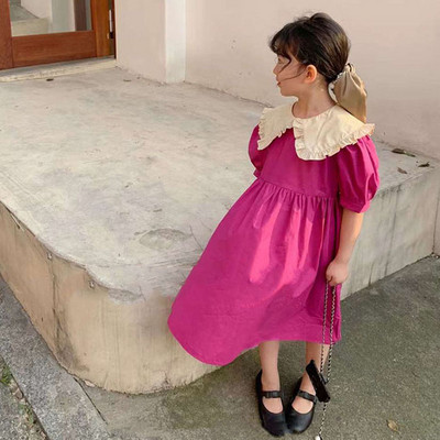 Rochie de vară pentru fete, stil dulce, cu rever mare, mânecă bufantă, prințesă, haine pentru copii, îmbrăcăminte pentru copii