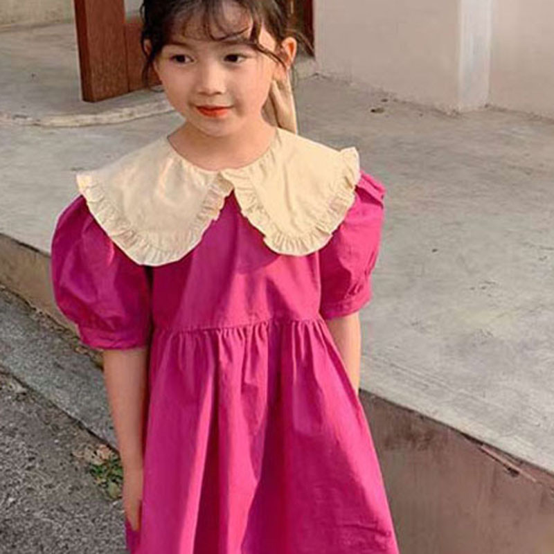 Rochie de vară pentru fete, stil dulce, cu rever mare, mânecă bufantă, prințesă, haine pentru copii, îmbrăcăminte pentru copii