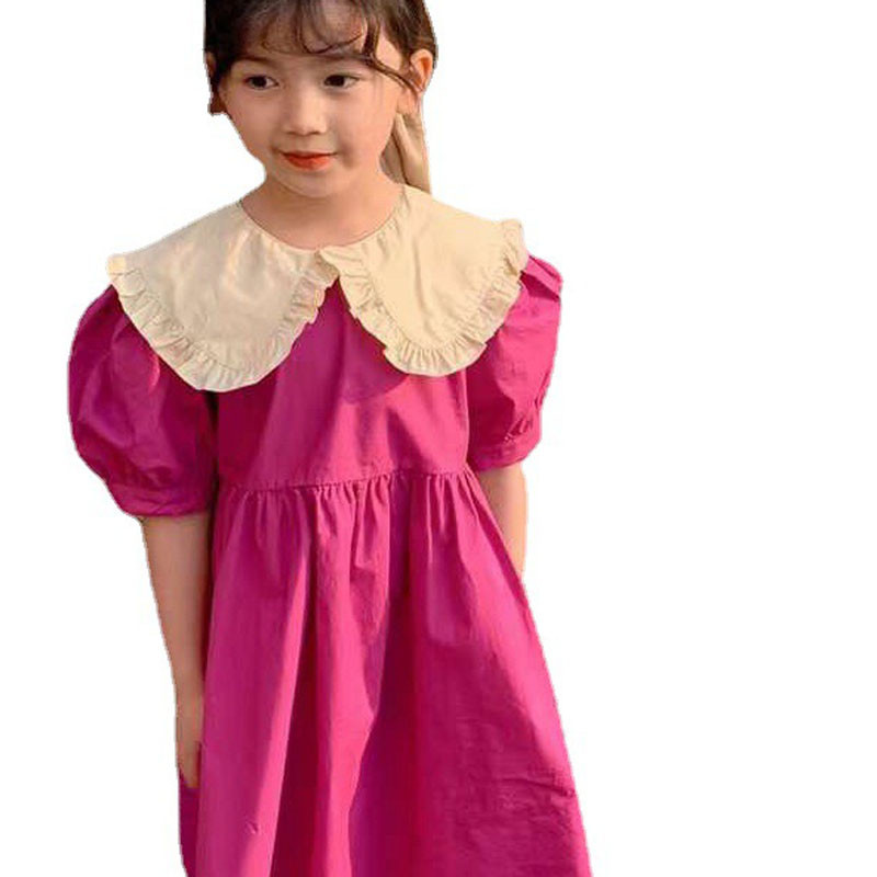 Rochie de vară pentru fete, stil dulce, cu rever mare, mânecă bufantă, prințesă, haine pentru copii, îmbrăcăminte pentru copii