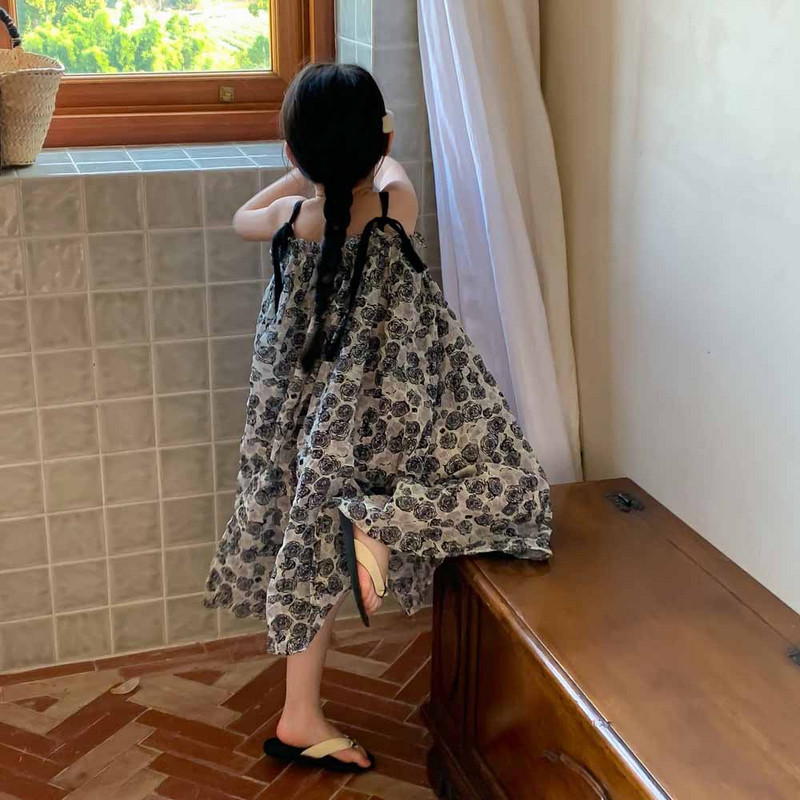 Tüdrukute libisemiskleit suvine laste pühade stiilis kleit Lahe lilleline tüdrukute rannakleit Moodne laste riietuskleidid tüdrukutele beebile