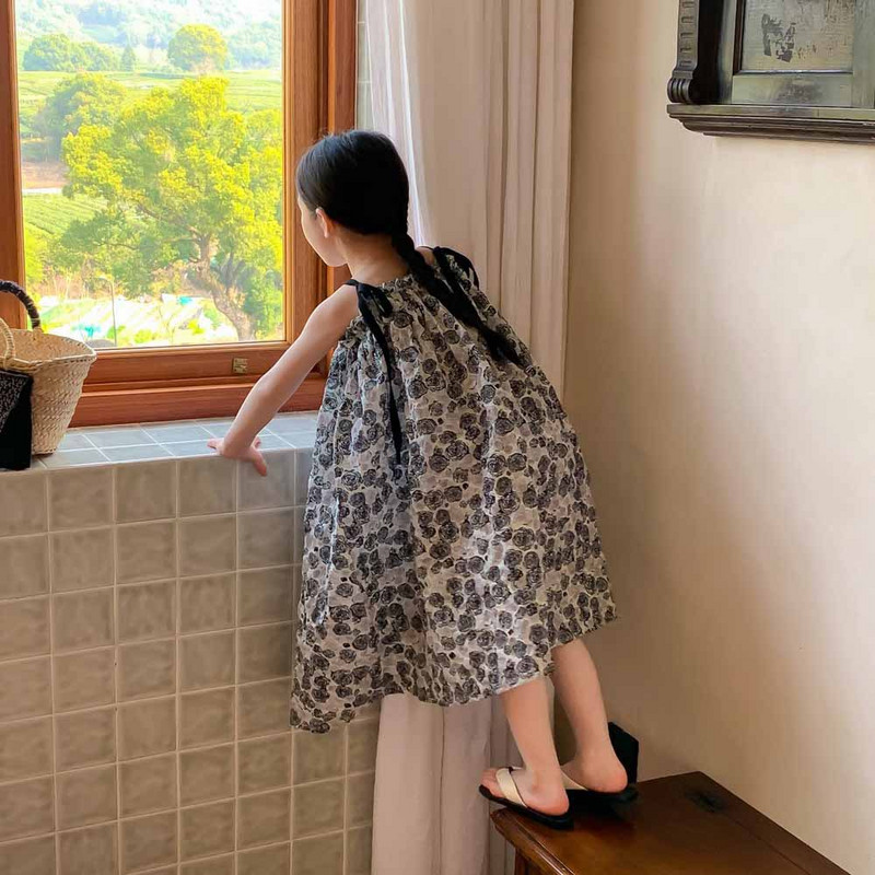 Tüdrukute libisemiskleit suvine laste pühade stiilis kleit Lahe lilleline tüdrukute rannakleit Moodne laste riietuskleidid tüdrukutele beebile