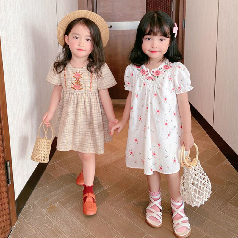 Suvine Euroopa ja Ameerika mood Tüdrukute Põhikooli lastele Puuvillane tikandid Armas printsesskleit Beebi Lastele Tüdrukute riided
