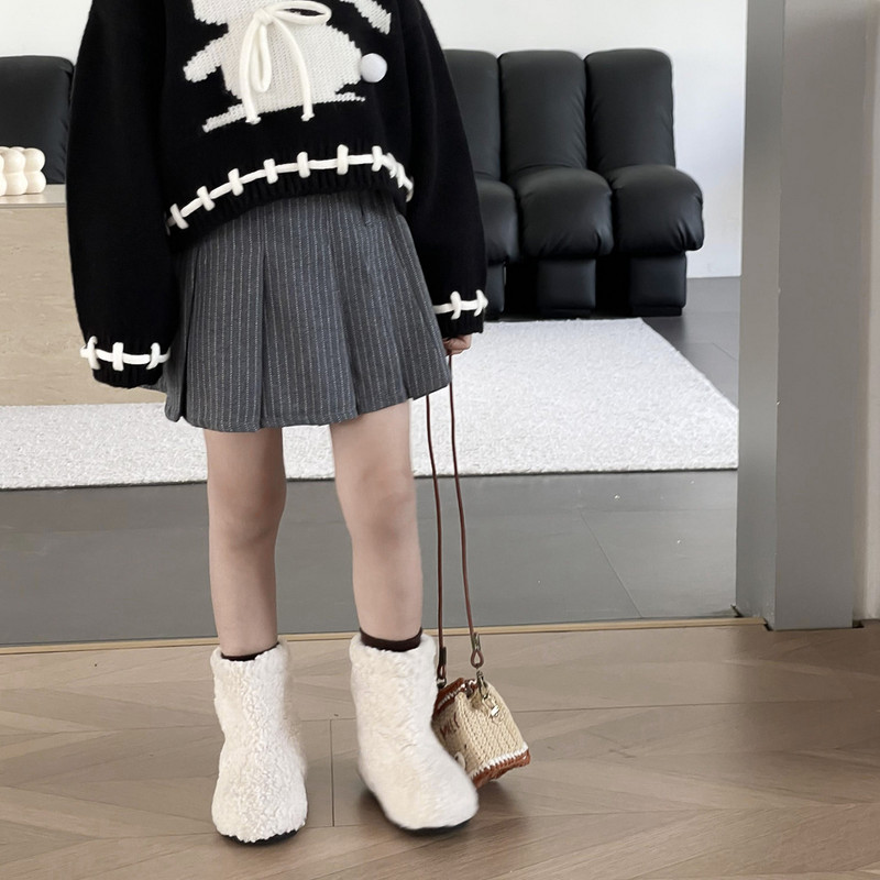 Fusta Fete Toamnă și Iarnă Nou stil coreean 2023 Nou la modă Fusta plisată cu talie înaltă Fusta simplă în dungi gri