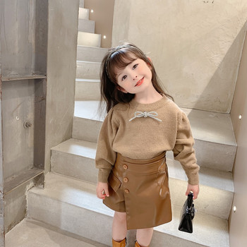 Fashion New Girl PU Δερμάτινη Φούστα Σορτς Βρεφικά νήπια Παιδικά Κουμπιά Ακανόνιστο κοντό φαρδύ πόδι καφέ Μαύρα Λευκά Βρεφικά Ρούχα1-7Y