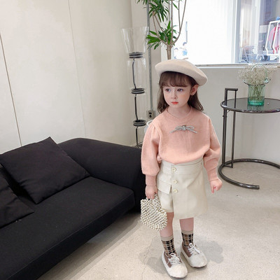 Mood Uus Tüdruku PU-nahast seelik Lühikesed püksid Imikutele Väikelapsele Lapse nööp Ebaregulaarne Lühike Lai jalg Pruun Must Valged Beebiriided1-7Y