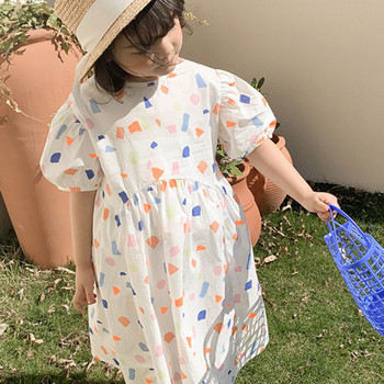 Καλοκαιρινό φόρεμα για κορίτσια Γλυκό στυλ Γεωμετρικό σχέδιο Puff μανίκι Πριγκίπισσα Φόρεμα Βρεφικά Παιδικά Ρούχα Παιδικά Ρούχα