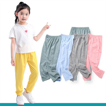 Летни детски панталони 100% памук Тънки дишащи панталони против комари Детски едноцветни панталони Момчета Момичета Дълги свободни долнища