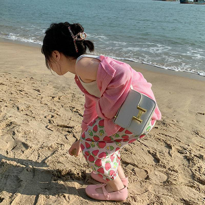 Tüdrukute elastne vöökoht püksid lastele lõdva lilleprintiga vabaaja dressipüksid armsad lapsed kevadsuvised püksid Korea beebi šifoon