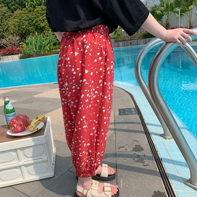 Tüdrukute elastne vöökoht püksid lastele lõdva lilleprintiga vabaaja dressipüksid armsad lapsed kevadsuvised püksid Korea beebi šifoon