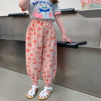 Tüdrukute elastne vöökoht püksid lastele lõdva lilleprintiga vabaaja dressipüksid armsad lapsed kevadsuvised püksid Korea beebi šifoon