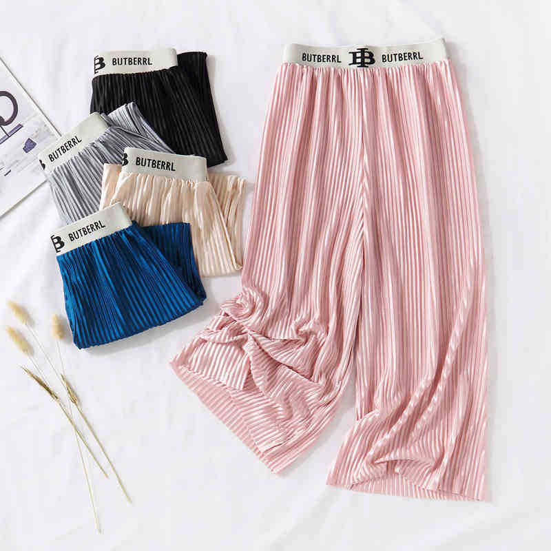 Pantaloni largi pentru fete de vară, coreeană, cu litere elastică în talie pentru copii, pantaloni largi cu pliuri casual WTP133