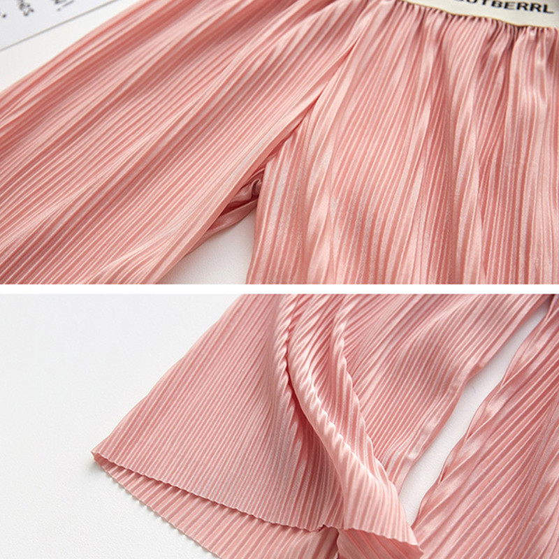 Pantaloni largi pentru fete de vară, coreeană, cu litere elastică în talie pentru copii, pantaloni largi cu pliuri casual WTP133