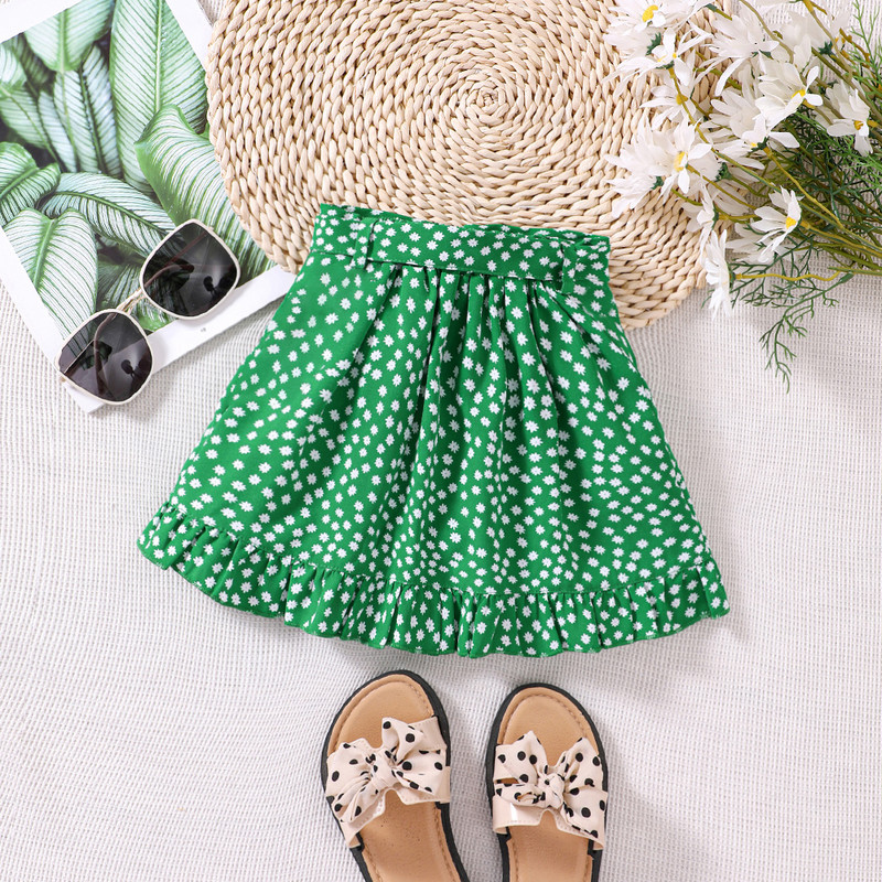 Uus tüdrukute suvine killustunud lilledega plisseeritud servaga vabaaja poolseelik alg- ja keskkoolilastele