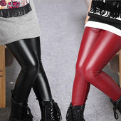 Zimske tajice za djevojčice PU Plus Debele baršunaste dječje tople hlače Kožne pencil hlače Elastični struk Proljeće Jesen Tanke uske hlače