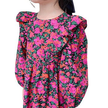 Φορέματα για κορίτσια Άνοιξη φθινόπωρο Νέο λουλούδι μακρυμάνικο φόρεμα πριγκίπισσας με πλισέ ραφές Παιδικά ρούχα σε ποιμαντικό στυλ