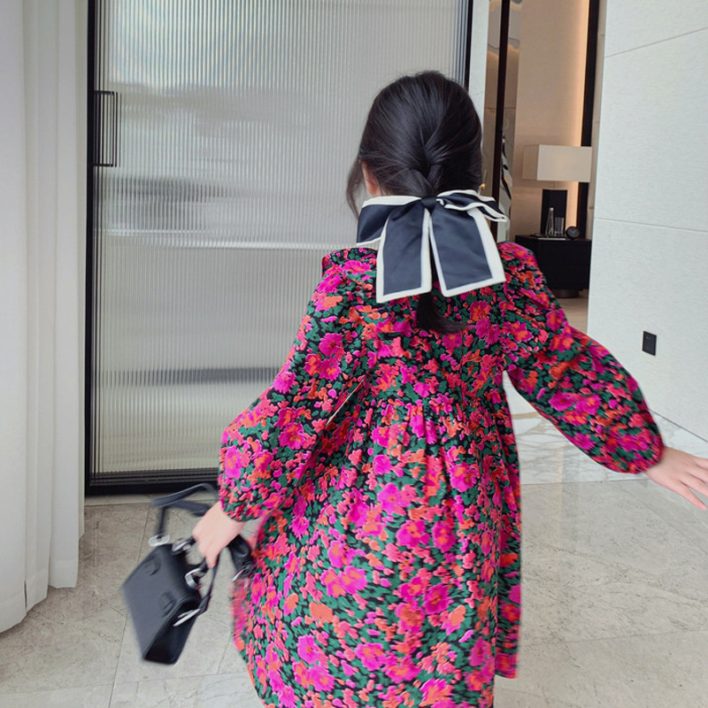 Φορέματα για κορίτσια Άνοιξη φθινόπωρο Νέο λουλούδι μακρυμάνικο φόρεμα πριγκίπισσας με πλισέ ραφές Παιδικά ρούχα σε ποιμαντικό στυλ