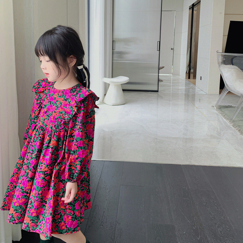 Φορέματα για κορίτσια Άνοιξη φθινόπωρο Νέο λουλούδι μακρυμάνικο φόρεμα πριγκίπισσας με πλισέ ραφές Παιδικά ρούχα σε ποιμαντικό στυλ