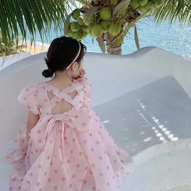 Noua rochie de printesa de vara pentru fete Imbracaminte pentru copii Imbracaminte pentru copii Tutu cu mâneci bufante cu fundita Rochii de seara pentru bebelusi Haine pentru copii