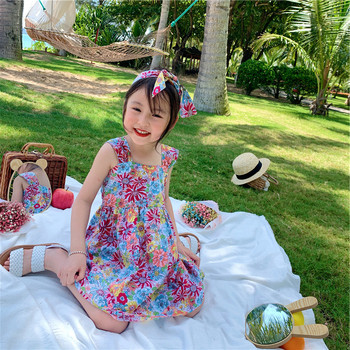 Βρεφικά φορέματα παραλίας για κορίτσια Καλοκαιρινά λουλούδια μπροστά και πίσω διπλής όψης Γούρι Vestido Princess Dress New Fashion Παιδικά Ρούχα