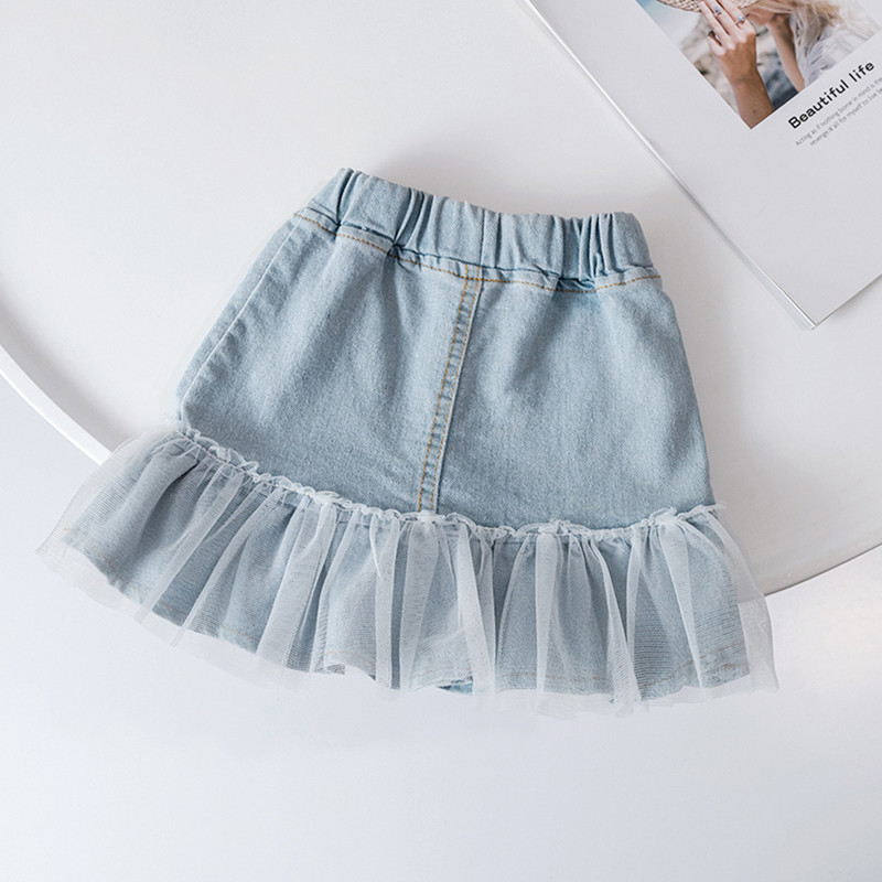 Slatke perle Traper suknje visokog struka za djecu Djevojčice Ljetna modna jeans suknja s volanima od tila Patchwork Dječje suknje od 2 do 6 godina