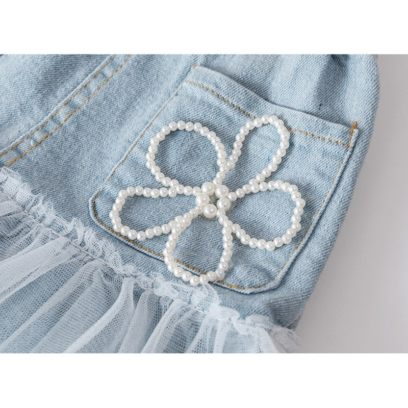 Slatke perle Traper suknje visokog struka za djecu Djevojčice Ljetna modna jeans suknja s volanima od tila Patchwork Dječje suknje od 2 do 6 godina