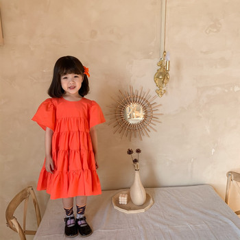 Κοντομάνικο φόρεμα για κορίτσια Sweet Princess Vestidos Splicing Layering Καλοκαιρινό φόρεμα Νέα μόδα Παιδική στολή Φαρδιά παιδικά ρούχα