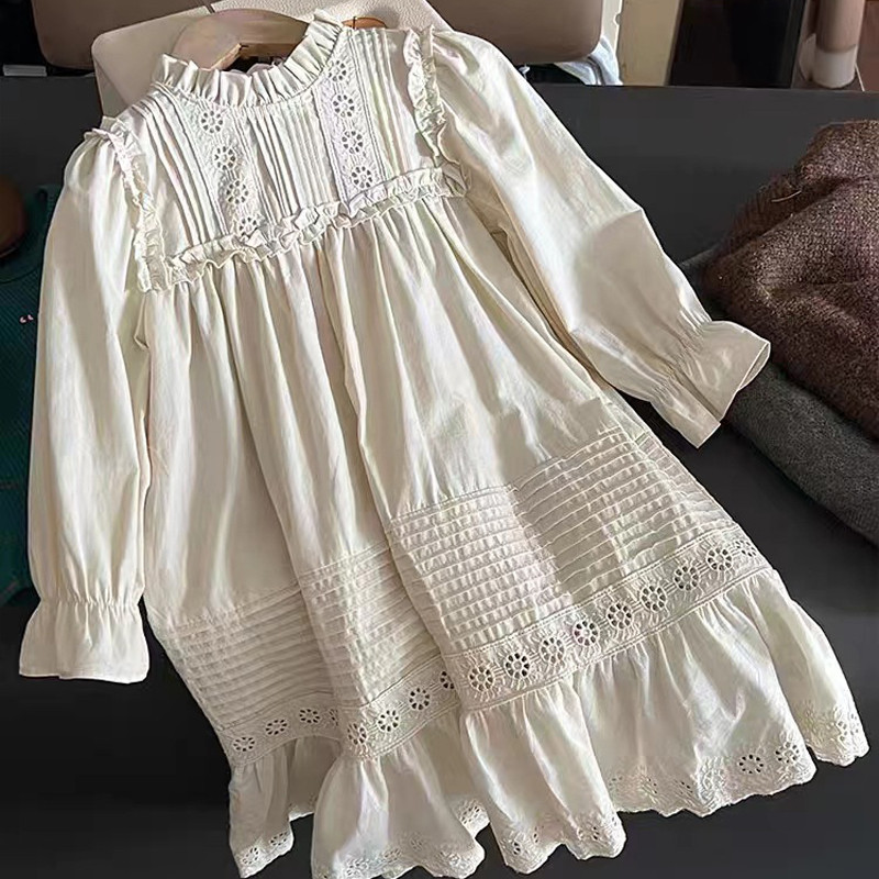 Tüdrukute Kleidid Sügis Uued Korea lasteriided Plisseeritud pits Tüdrukukleit Stand krae Temperament Tüdruku Printsess Kleit